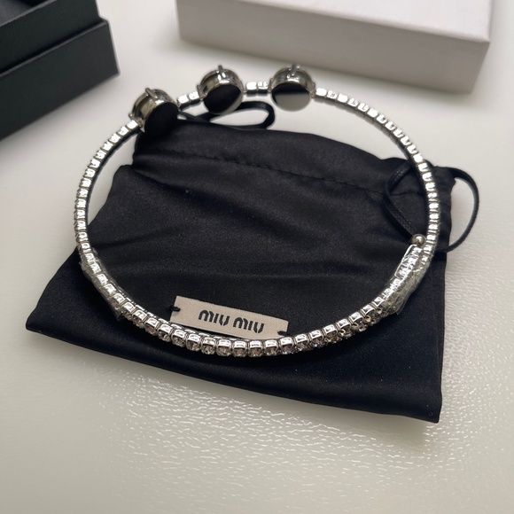 NEW MIU MIU Necklace Choker Crystal Rhinestones Silver with box and dust bag - Picture 4 of 8